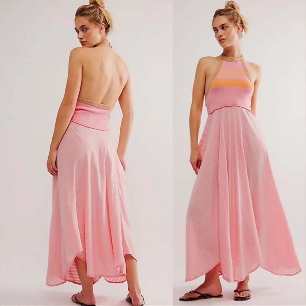 NWOT Free People Surf's Up Maxi Dress in Flamingo Pink Small & XS